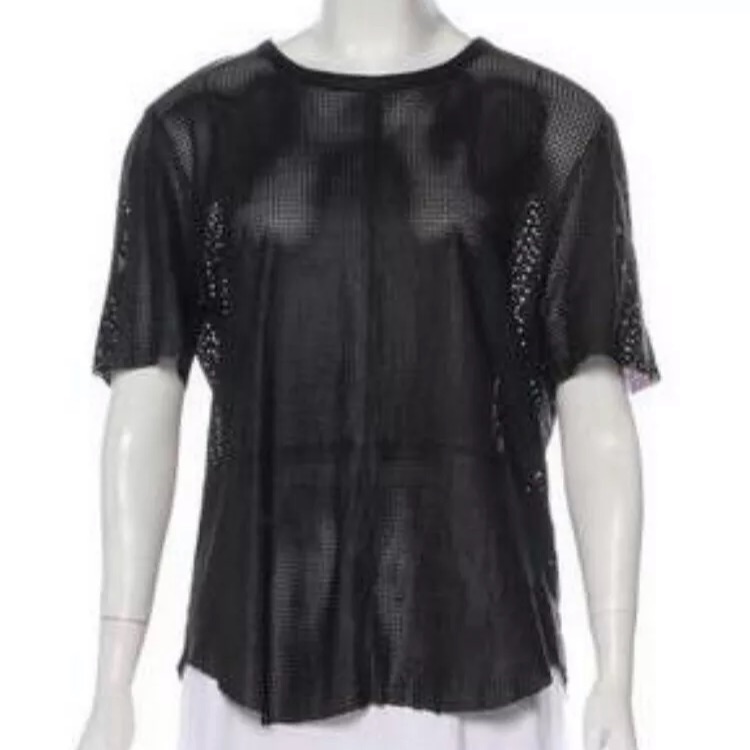 Equipment Laser Cut Short Sleeve Leather Top Xs